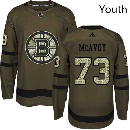 Youth Adidas Boston Bruins 73 Charlie McAvoy Premier Green Salute to Service NHL Jersey